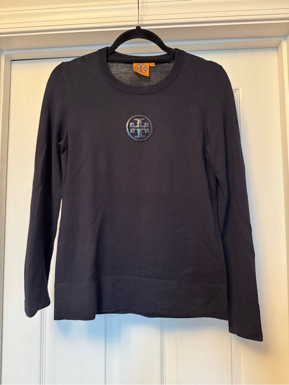 Tory Burch Dark Navy Merino Wool Logo Sweater Size Medium